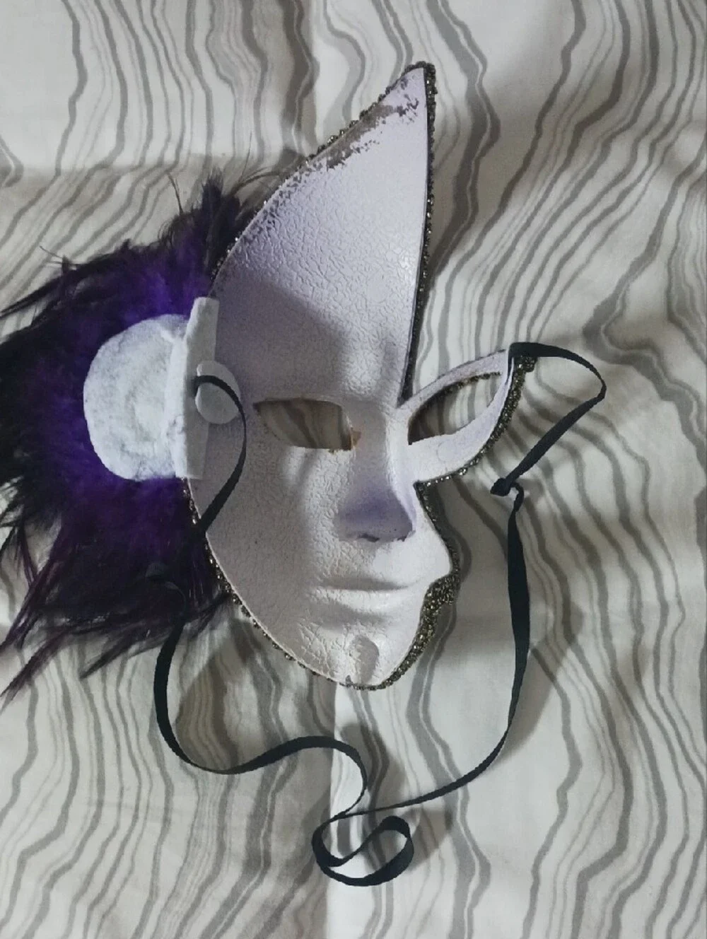 Purple & Gold Feathered Venetian Mask
